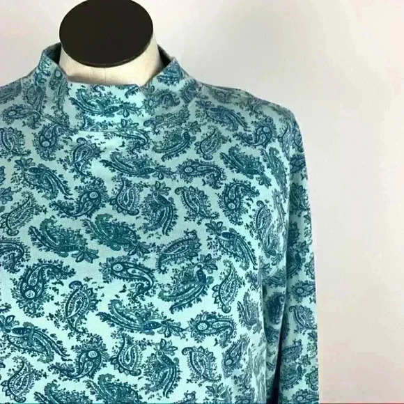 Lands end womens long sleeve top size L blue Paisley mock neck - Picture 2 of 9